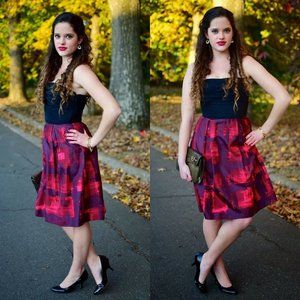 BCBGMaxAzria Strapless Silk Cocktail Dress Knee Length Red Black Womens Size 4